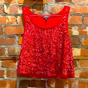 EXPRESS Sequin Red Crop Top - Size S